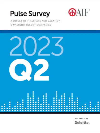 Cover page of the "2023 Q2 Pulse Survey" report on timeshare and vacation ownership resort companies, prepared by Deloitte for AIF.