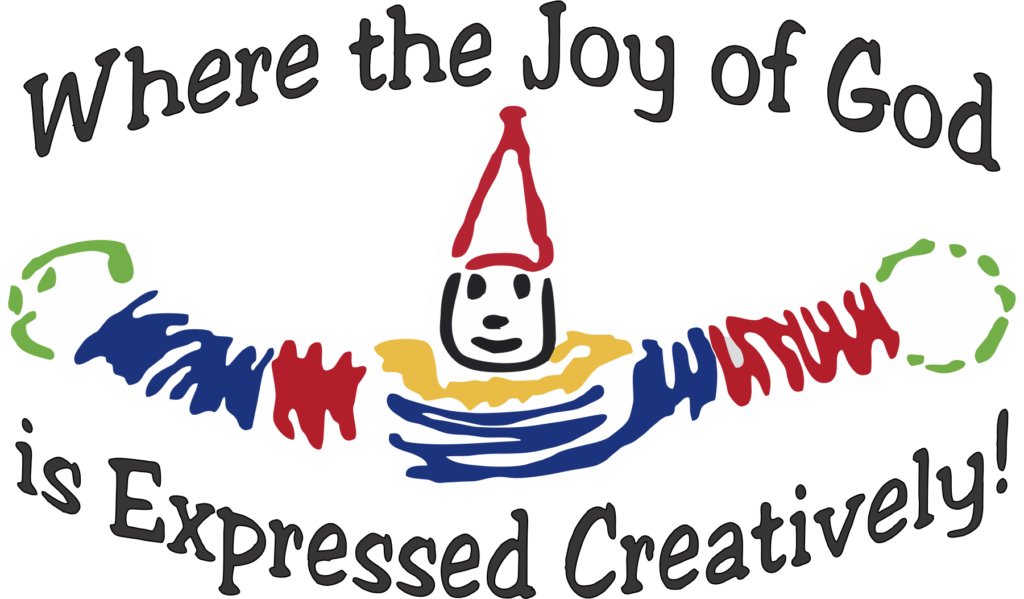 Asbury Memorial Church clown logo with the words Where the Joy of God is Expressed Creatively