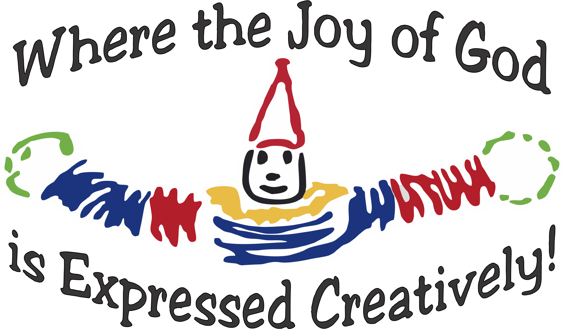 Asbury Memorial Church clown logo with the words Where the Joy of God is Expressed Creatively