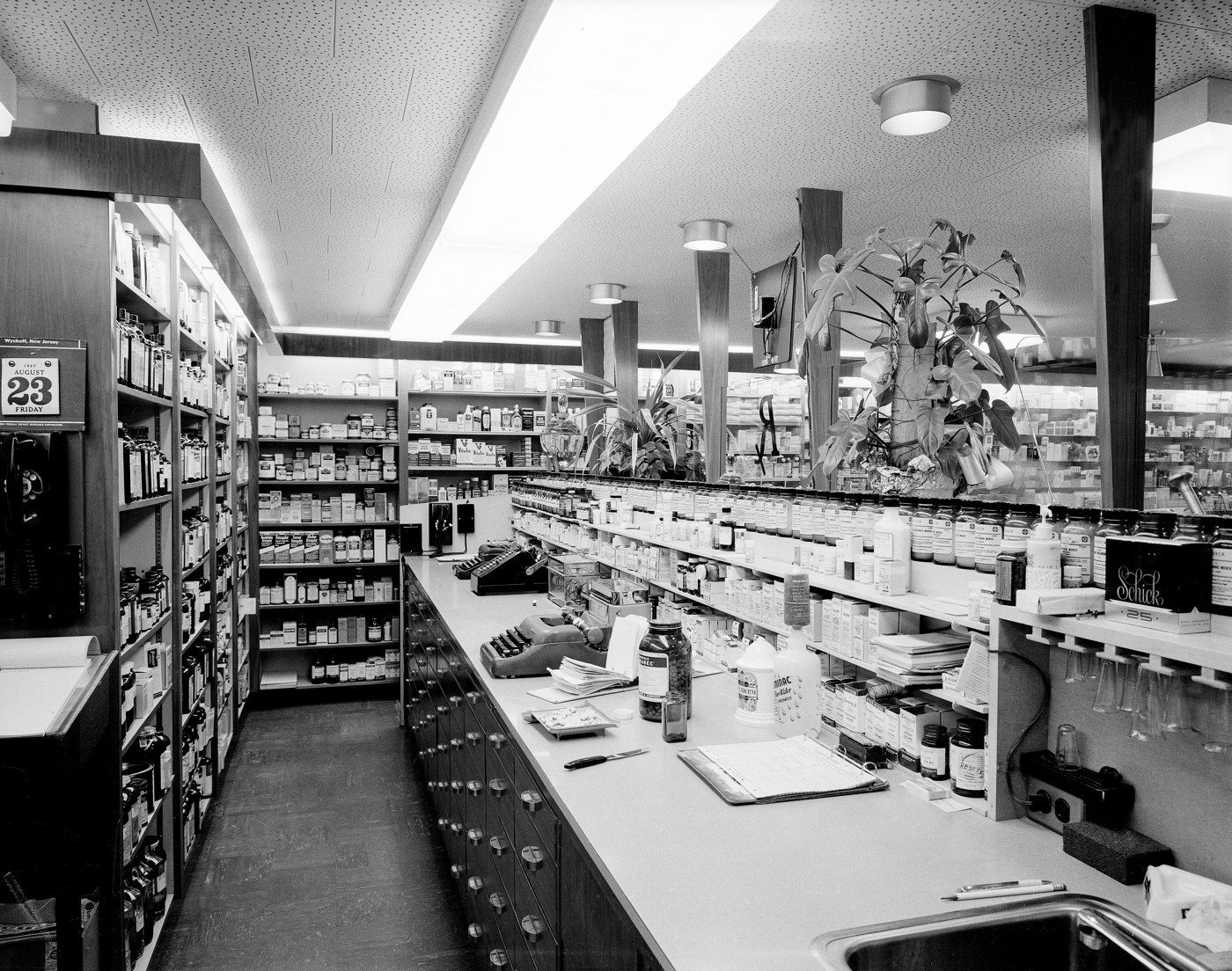 Historic pharmacy prescription counter